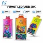 FUMOT Leopard 40K disposable vape with transparent shell, LED indicators and retail packaging