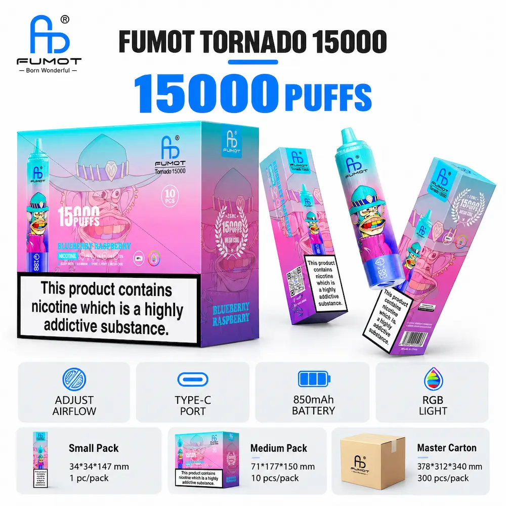 Fumot Tornado 15000 disposable vape device and packaging