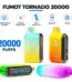 Four FUMOT Tornado 20000 disposable vapes with smart display and dual mesh coil
