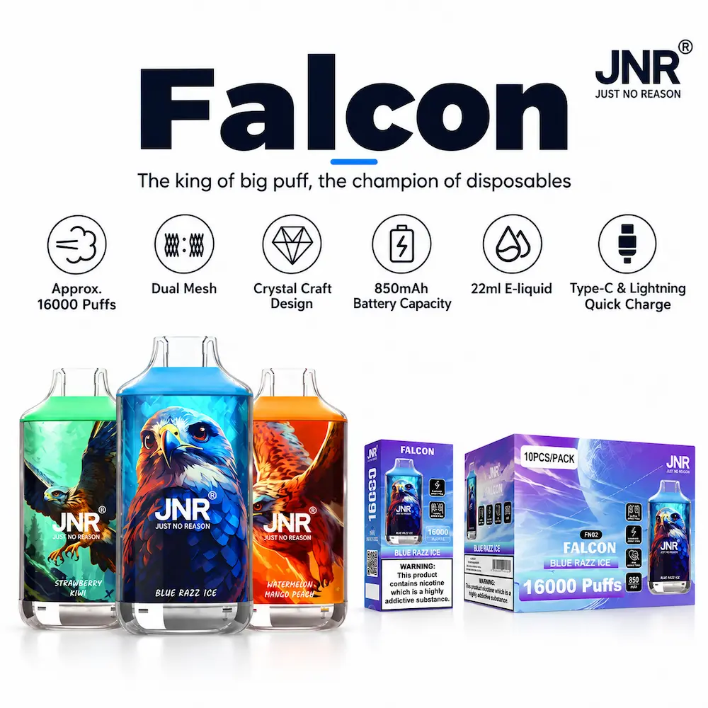 JNR Falcon 16K disposable vape product and packaging
