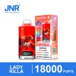 JNR Falcon-X 18K Lady Killa disposable vape with red eagle design and box