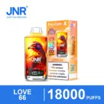 JNR Falcon-X 18K Love 66 disposable vape with orange eagle artwork and box