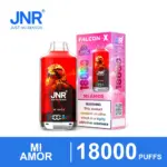 JNR Falcon-X 18K Mi Amor disposable vape with red device and pink retail box
