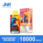 JNR Falcon-X 18K Raspberry Rhubarb vape with colorful eagle design and box