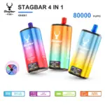 STAGBAR 4-in-1 80K disposable vape devices with LED display, Type-C charging and flavor changer