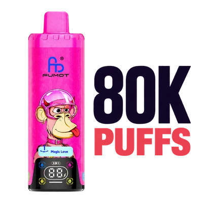 Pink FUMOT ECO 4in1 vape with Magic Love artwork beside 80K PUFFS text
